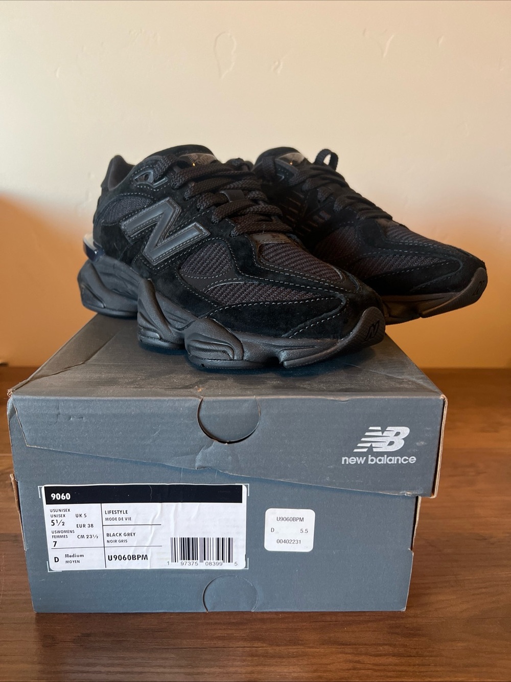New Balance 9060 Lifestyle Women’s Triple Black Suede Running Shoes